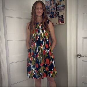 Calvin Klein Multicolor Abstract Print Dress with Pockets